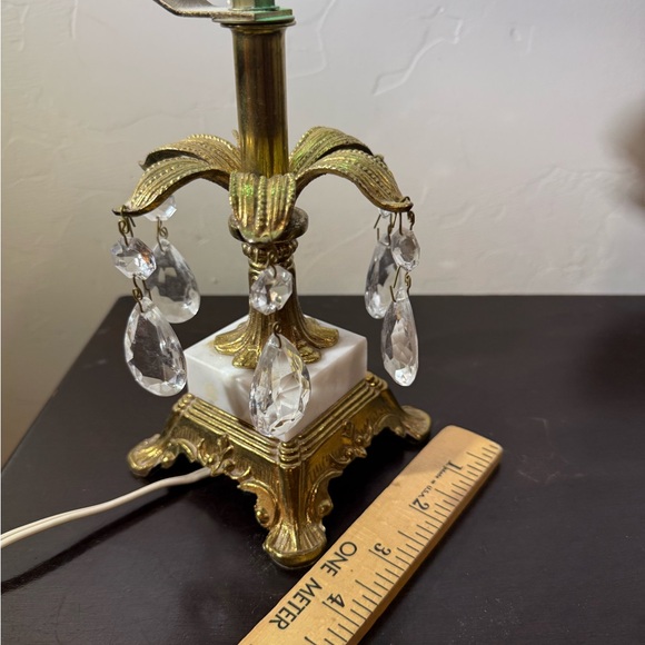 VINTAGE BOHEMIA GLASS CRYSTALS, BRASS/MARBLE BOUDOIR LAMP ~12”H USA MADE - Picture 15 of 16
